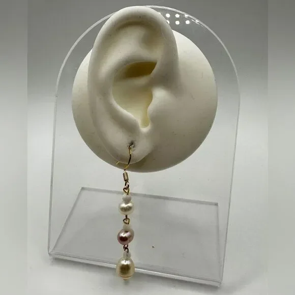 2.5” freshwater pearl, moonstone beaded, gold over 925 hook dangle earrings! - Picture 11 of 15